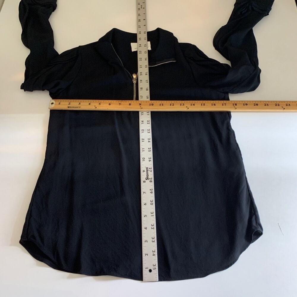 3.1 Phillip Lim Shirt Womens 4 Black Silk Ruffle Long Sleeve Quarter Zip Blouse - Picture 9 of 15